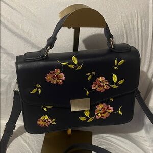 Who What Wear Floral Embroidered Black Handbag